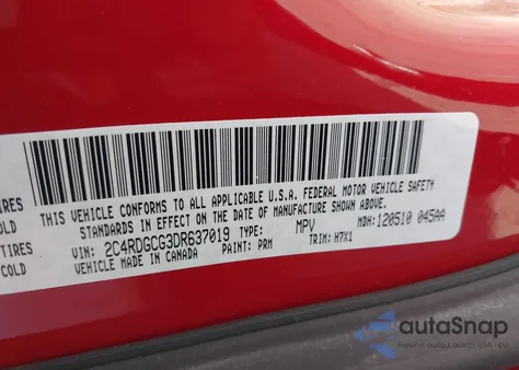 2013 Dodge Grand Caravan Sxt z USA, uszkodzony, nr VIN 2C4RDGCG3DR637019